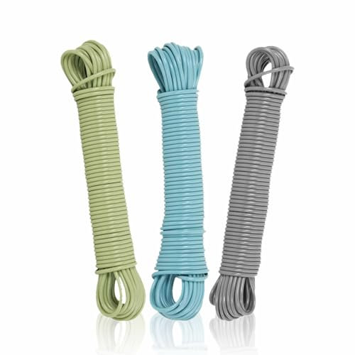 Clothes Line Heavy Duty PVC Coated 20 Meters Long Steel Core Washing Rope Plastic Clothesline String Perfect For Drying Clothes Towels Home Garden & Outdoors Use Drying Line Assorted Colors (1pc)