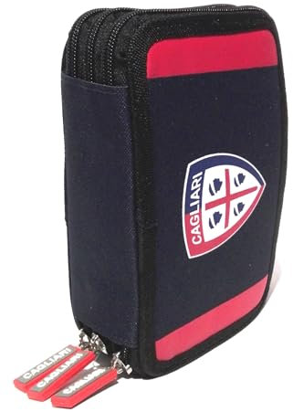 PRESTIGE & DELUXE Cagliari Fußball-Federmäppchen mit 3 Etagen, komplett mit Reißverschluss, für die Schule, offizielles Produkt, blau, Standard, Federmäppchen