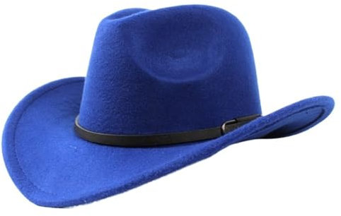 NOAMED Fengyan Hut Winter Herbst Wolle Unisex Western Cowboyhut Gentleman Jazz Hut Cowgirl Hut mit Leder Kirchenkappen, blau, 6 7/8-7 1/8