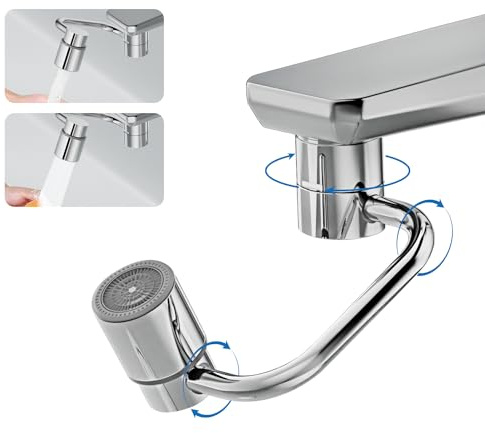 Kimhanro 1440°Drehbarer Wasserhahn Verlängerung, Multifunktionaler Verlängerungshahn Rotierender Wasserhahn Aufsatz Perlator, Schwenkbar Wasserhahn Adapter 2 Modi Für Bad und Küche
