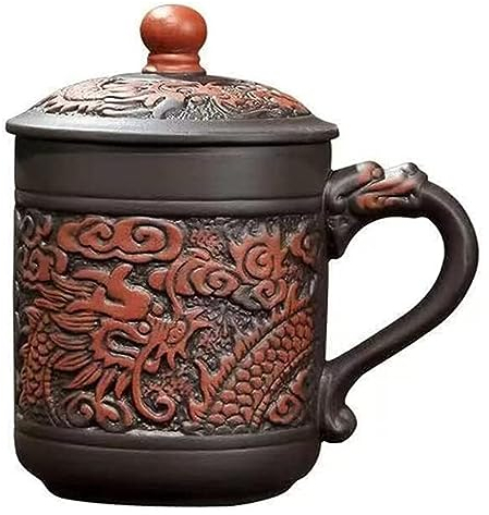 Keramiktasse, Wohnaccessoires, Teetassen, Keramik-Teetasse, chinesischer handbemalter lila Ton-Teebecher mit Deckel und Teesieb, (13 Unzen), Yixing-Zisha-Wasserbecher, Trinkgeschirr for Büro und Zuhau