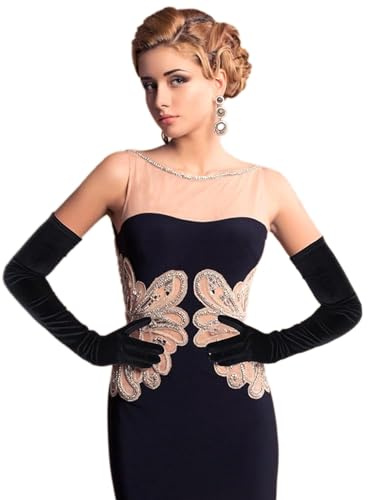 Long-Velvet-Gloves for Women 1920s-Opera Evening-Party-Gloves Elbow Length Black