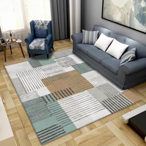 Tzvpsu Zimmer Teppich,Geometrisches Design Grau Schwarz Braun Streifen Rutschfester Teppich,kuschelige teppiche teppiche in Wohnzimmer,200x300cm