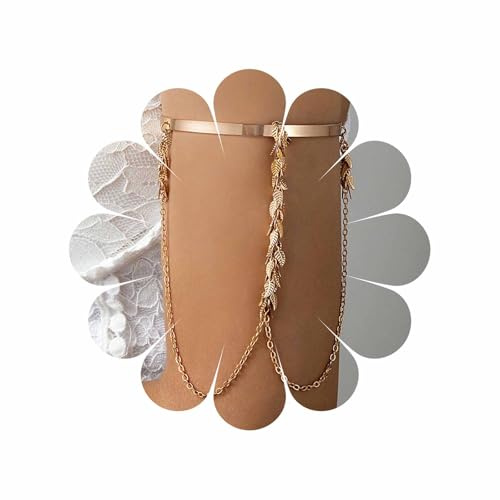 Wendalern Gold Upper Arm Cuff Bracelet Layered Leaf Tassel Cuff Bangle Adjustable Open Arm Cuff Vintage Multi Leaves Arm Chain African Armlet Armband Jewelry for Women