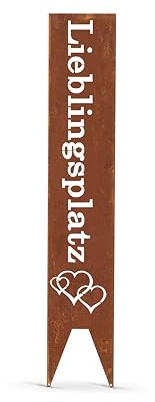 GARDIVO Garten deko Lieblingsplatz schild 115cm Hoch, Gartenstecker, Gartenschild, Gartendekoration, abkantung, Gartendekoration (Rost, Liebe)