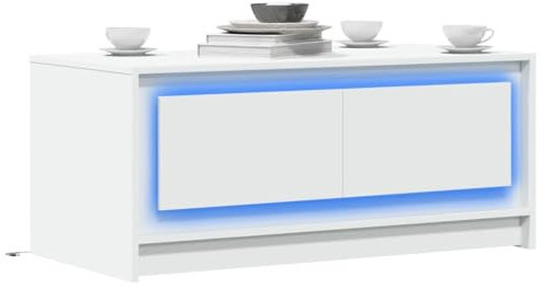 Tables-Accent Tables-Coffee Tables-Coffee Table with LED Lights White Engineered Wood
