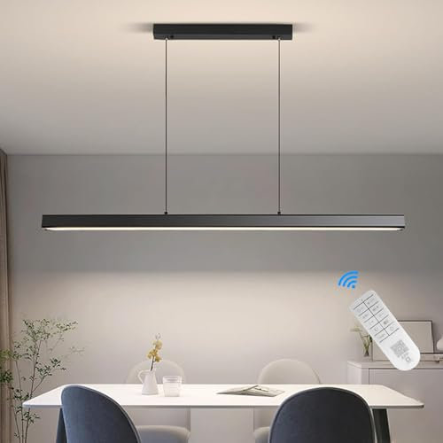 SXHZLY Lampadario Moderno a Sospensione, Lampada a Sospensione Led Dimmerabile Con Telecomando, 100CM Nero Lineare Lampadario per Ufficio, Cucina, Sala da pranzo, Tavolo Da Pranzo