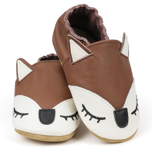 HOTUT Leather Baby Shoes, Soft Leather Toddler Shoes, Baby Shoes with Soft Sole, Baby Girl Shoes, Baby Boy Shoes, Animal Designs, Baby First Walking Shoes Soft Sole for Boys Girls