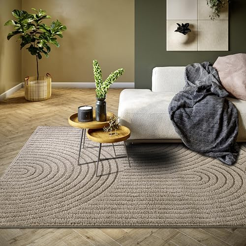 Elle Decoration Panglao Tapis Moderne à Poils Longs – Tapis de Salon Moelleux – Effet très Profond Skandi bohème, Vagues, Arc, pour Salon, Chambre à Coucher, Cuisine, Taupe, 120 x 170 cm