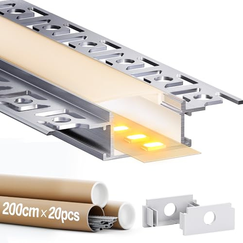 20 × LED-Profil Gipskarton 2 m (insgesamt 20 m), Aluminiumprofil für LED-Streifen, LED-K mit Diffusor, Abmessungen 64,2 x 13,8 mm, kompatibel mit LED-Streifen bis 20 mm (SA01, 20 x 2 m (insgesamt