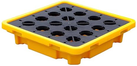 Palette zur Eindämmung von verschütteten Flüssigkeiten, Plattform zur Eindämmung von verschütteten Flüssigkeiten mit Abfluss, Auffangwanne for verschüttete Flüssigkeiten, 1 Fasskapazität, 26 x 26 x 6
