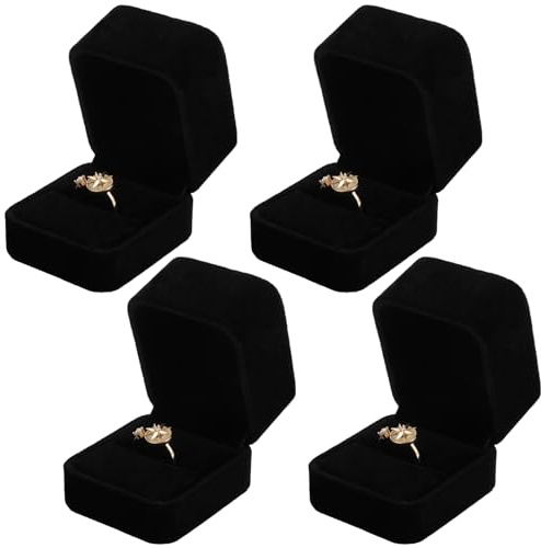 ASelected 4PCS Velvet Ring Box,Black Earring Ring Brooch Cufflink Boxes,Earring Storage Case Organizer for Jewellery,Small Ring Gift Boxes Ring Box for Proposal Wedding Engagement Ceremony Presents