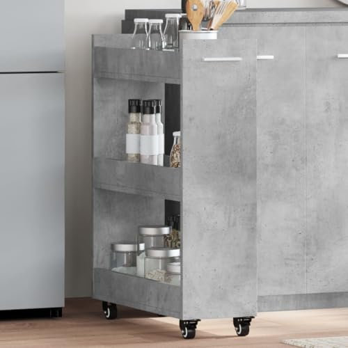 KATERYY Schrank mit Rollen Betongrau 60x22x79 cm Holzwerkstoff,Rollcontainer Betonoptik mit viel Stauraum für Wohnzimmer und Büro Küchenschränke, Aufbewahrungsschränke, Schließfäch