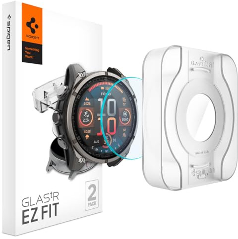 Spigen EZ Fit Schutzfolie [2 Stück] für Garmin fēnix 8, 47mm | Gehärtetes Glas, inkl. Installationskit, Kristallklar, Kratzfest, Hüllenfreundlich, 9H Härte Folie