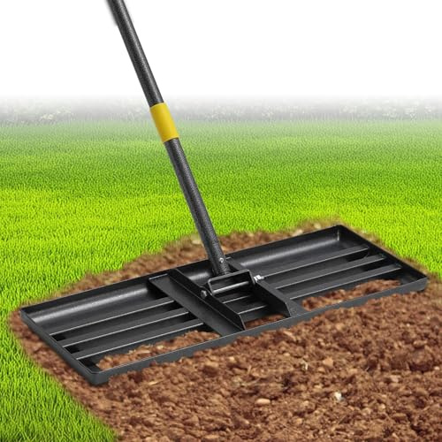 Rastrillo de nivelación extra ancho de 27 pulgadas para el cuidado del césped, mango de metal extensible de 60 pulgadas con agarre ergonómico, herramienta profesional de nivelación de césped para