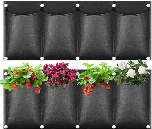 ACTOYS Fioriera Verticale da Parete Interno Esterno, 2Pcs Borse per Fioriere Sospese, Verticale Sacchi Piantare Giardino con 4 tasche, Giardino Verticale per Decorazione Domestica Giardino