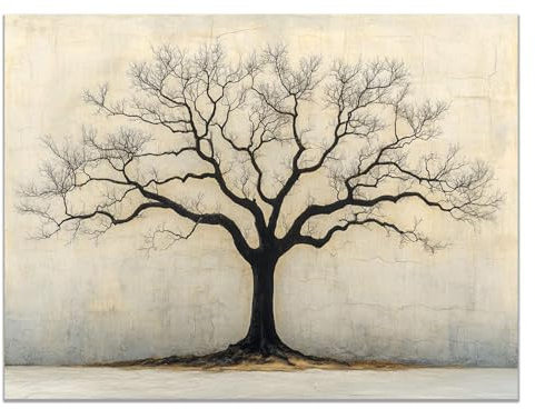 BOHUO Albero della vita Grande Stampa su tela, Albero minimalista Quadri su tela Quadri Moderni Poster Decorazioni da parete per Soggiorno - 80x110cm Non incorniciato(Nero)