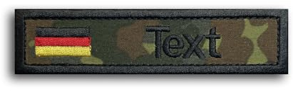 ZEROMEK Klett Patch mit Deutschland Flagge & Name bestickt – Camouflage/Flecktarn Aufnäher mit Klett – Tarnfleck Namensschild Klett personalisiert in diversen Größen (15x2,5cm)