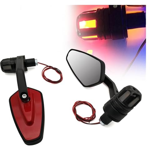 Motorrad Rückspiegel Für CONCOURS ZX1400 ZX14R ZZR1400 Z1000 Griff Spiegel Mit Blinker FÜHRTE Signal Licht Dekoration Motorrad(Red)