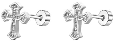 Pendientes de tuerca de cruz – 20 g de acero quirúrgico hipoalergénico para cartílago, joyería para mujeres y hombres, tornillo plano en la parte trasera, mini dormilones, orejas sensibles, regalo