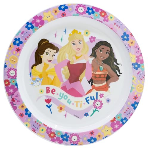 STOR Disney Prinzessinnen Kinderteller aus Kunststoff 938ml - Mikrowellengeeignet, BPA-frei, Ergonomisches Design für Kinder