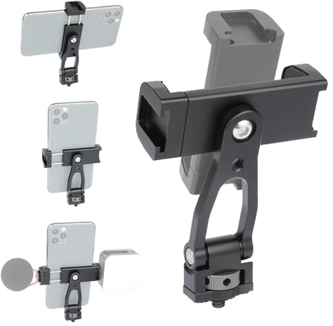UTEBIT Support de Téléphone en Métal avec Cold Shoe, Adaptateur Trépied Smartphone avec Base Combinée de Vis 1/4 Support Telephone pour Trepied Rotation à 360° pour iPhone/Galaxy/Caméra