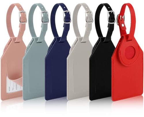 AiQInu 6 Pièces Etiquette Valise en PU, Étiquette Bagage avec Couvercle de Protection AirTag, Porte Etiquette Valise Inscriptible Nom Adresse, Luggage Tag pour Sac de Voyage Valise Sacs à Dos