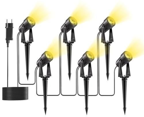 Yuusei Lot de 6 éclairages de jardin/20M, spot LED blanc chaud 3000K pour extérieur, IP65 étanche, lampe de jardin pour extérieur, terrasse, arbres, pelouse