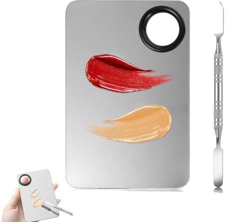 Juego de 1 paleta de mezcla de maquillaje, paletas de maquillaje de acero inoxidable y paleta de arte de uñas, paleta de base con espátula de maquillaje, artículos esenciales para artistas de