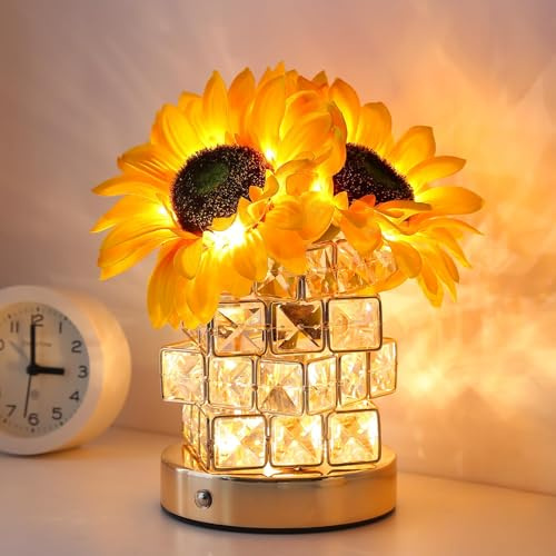 ONXE Sunflowers Flower Lamp,Rechargeable Cordless Touch Table Lamp,3-Colour Infinitely Dimming Small Night Light,Festival Restaurant Bedroom Bar Coffee Shop Birthday Gifts for Women Mom (Sunflower)
