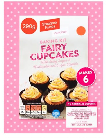 Sixsigma Foods Baking Kit Fairy Cupcakes (5 x 290g) - Perfect for Parties, Baking with Kids & Sweet Treats Fun & Easy Mix for Light, Fluffy Cupcakes (Case of 5)