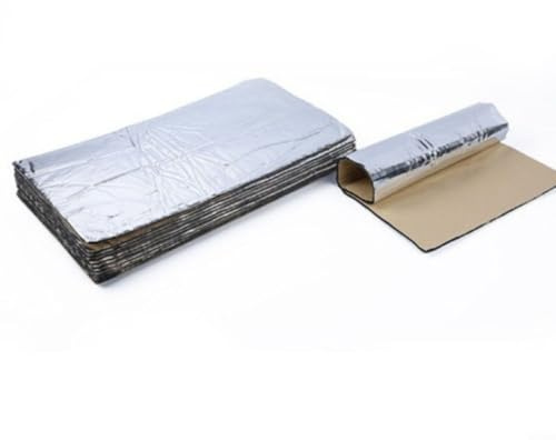 Alanmoship Lot de 15 tapis d'isolation acoustique de voiture auto-adhésifs ignifuges et imperméables en caoutchouc pour capot de moteur, coffre, porte, réduction du bruit, 250 x 180 x 5 mm, argenté