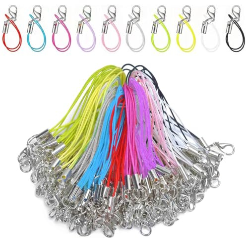 50 piezas Color correa de cordón simple para teléfono celular para llaves, llaveros, bucles de dijes para teléfono celular con mosquetón,correa de anillo para teléfono celular,llavero USB