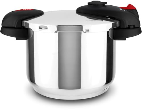 Alza Orion - Olla Express Rápida 6L, Acero Inoxidable 18/10, 2 Niveles de Cocción, Fondo Impaksteel, Diseño de Doble Asa, 5 Sistemas de Seguridad