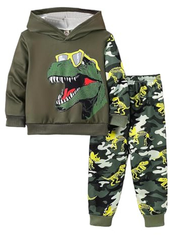 Generic Trainingsanzug pour Enfants Jogging pour Garçons Ensemble Complet de Sport Manches Longues Tenue de Sport avec Impression de Dinosaure, Pull en Polaire d'Hiver avec Pantalon, Tenue pour