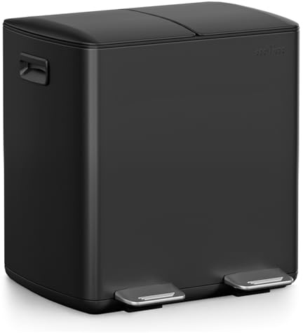mVm Mülleimer Küche,40 Liter Treteimer,2x20L Doppelter Abfalleimer 2er-Mülleimer Mülltrennung mit Inneneimer, Stahl, Luftdicht, Softclose-Deckel, Breites Robustes Pedal