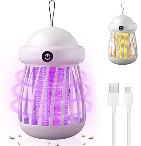Lot de 2 lampes anti-moustiques 2 en 1 avec capteur de lumière UV, tue-mouches électrique 2000 mAh 5 W, rechargeable à 360° pour intérieur et extérieur, chambre, jardin, camping (B)