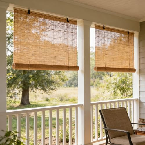 Tenda A Rullo In Bamboo Naturale Tapparelle Avvolgibili Bamboo Esterno 45 50 60 110 120 140cm Cortina Di Bambù Tende Romane per Finestre Soggiorno Cucina Filtranti/Anti-UV/Traspiranti(W165xH120cm)