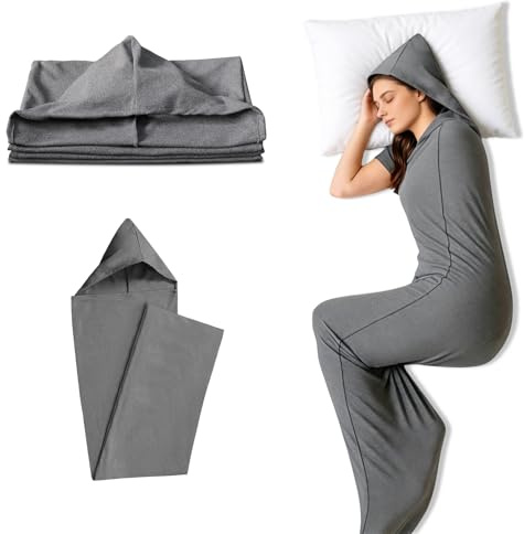 Sleep Pod 360 Wrap Wearable Blanket, Soft Comfortable Movable Sensory Sleep Sack for Adults, Hug Pressure Therapy, Washable Portable Sleeping Bag for Warmth Grey 185x50cm
