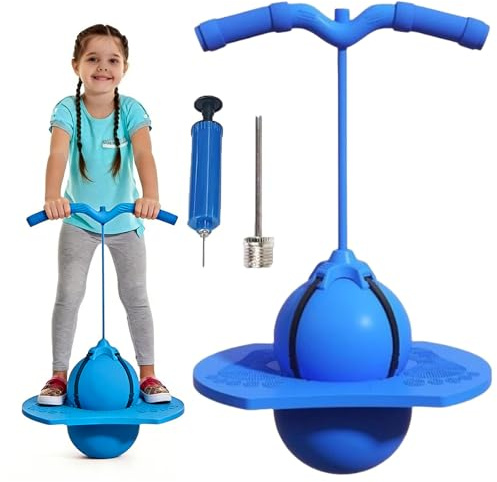Pogo Sprungball für Kinder und Erwachsene,Balance Sprungball,Pogo Ball mit Griff,Balance Hüpfball mit Griff und Luftpumpe,Pogo Ball zum Trainieren des Gleichgewichts,Tragfähigkeit bis 300 kg,Blau