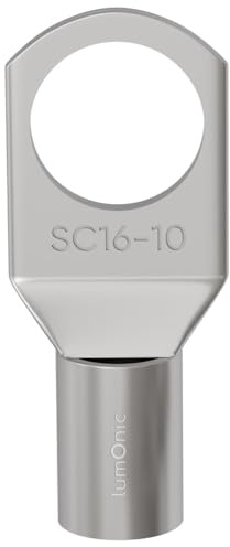 Lumonic 10x Rohrkabelschuh 16mm² blank | M10 | Kupfer verzinnt | Kabelverbindung ohne Löten | SC16-10, Set mit 10 Stück Crimp-Kabelschuh, Quetschverbinder | KFZ, Maschinenbau, Wohnmobil, Batterie