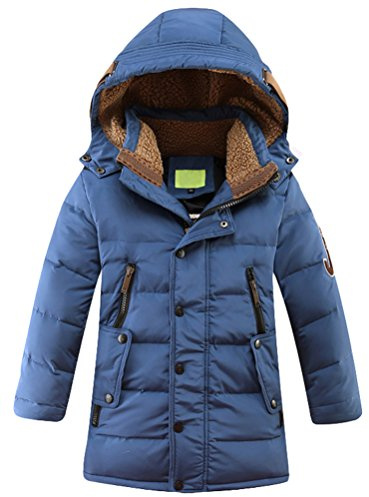 Vogstyle pojkar vinterjacka med huva jackor Blouson barn parkas varm Blouson vinterrock, blå, 140-150