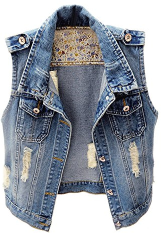 Kedera Womens Denim Jean Vest Classic Junior Button Up Cropped Distressed Sleeveless Jean Jacket