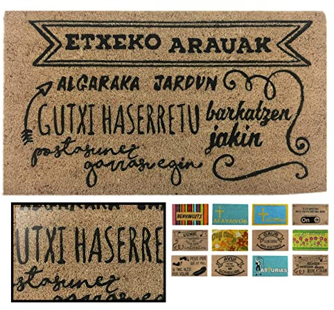 LucaHome - Felpudo Coco Antideslizante 40x70, Entrada Casa Etxeko Arauk, Tapete Interior o Exterior