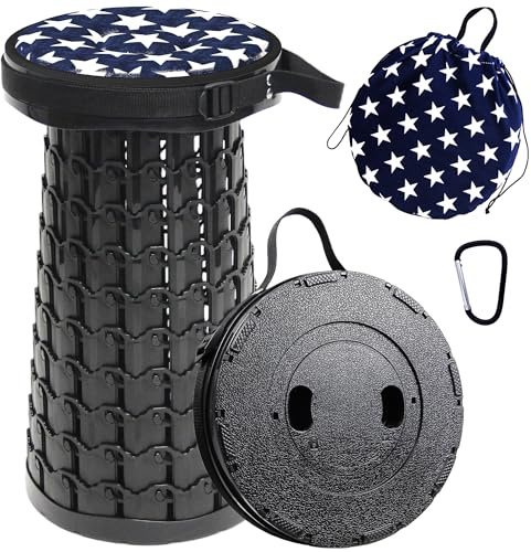 ALEVMOOM Sgabello Telescopico Portatile Pieghevole con Cuscino Sgabello Retrattile Pieghevole Sedile Leggero con Capacità di Carico 203kg per Campeggio, Escursionismo, Pesca, Coda