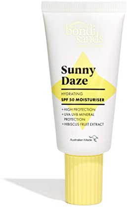 Bondi Sands - Sunny Daze SPF 50 Moisturiser - Crème Solaire Minérale pour le Visage, Protection Solaire Teintée SPF 50, pour Peaux Sensibles, Hydratante, 50g