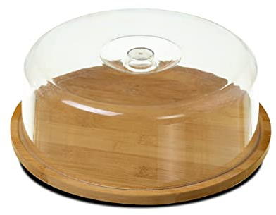 JUANIO Plateau à Fromage Rond avec Cloche, Cloche à Fromage en Bambou Coloris Naturel - Ø 28 x Hauteur 10 cm