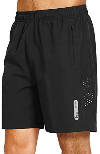 JustSun Shorts herr sport snabbtorkande lätta andas med dragkedja, svart, XL