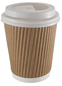 Thali Outlet - 100 x 4oz Kraft Cup + Lid - Cafe Coffee Cups Paper Single Wall Disposable Tea Expresso Hot Drinks + White Sip-Though Lids