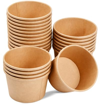 heavenlife 50 Piezas Cartón de Comida, Vasos de Papel para Helado, Taza Compostable Cuenco Cartón Kraft, Cartón de Sopa, Contenedores de Sopa de Papel para Frutas Postre Aperitivos Yogur (230ml)
